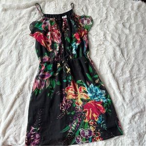 OLD NAVY Black Floral Ruffle Keyhole Black Summer knee length Dress size S
